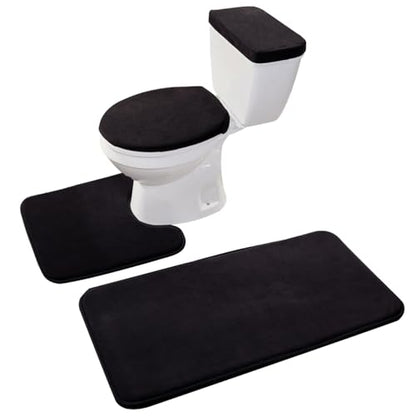 Madeals Memory Foam Bathroom Toilet Rug Set 4 Piece with Toilet Lid Cover and Tank Covers Black - color: Black