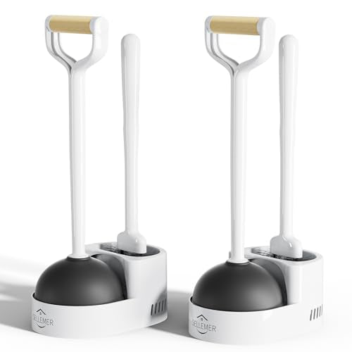 Toilet Brush and Plunger Set, Curved Head Deep Clean, White 2 Pack | Brush and Plunger set, Curved Nylon Bristles for Deep Clean, Strong Suction Plunger, Ventilated Holder for Quickly Air Dry - color: White