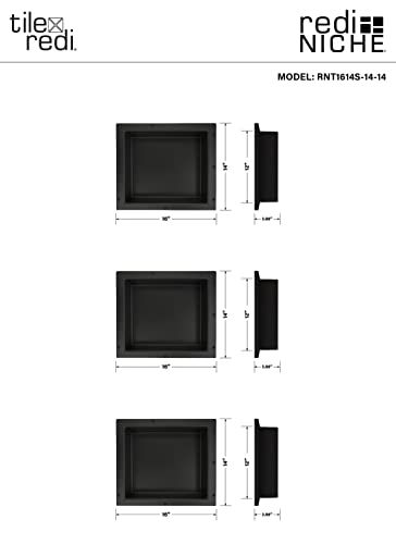 Tile Redi USA RNT1614S-14-14 Niche Triple Recessed Shower Shelf, Three Shelves, 42" H X 16" W, Black - size: 42" H X 16" W, style: 3 Shelves