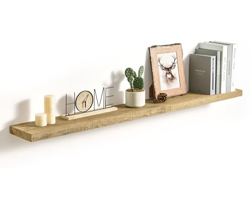 Axeman 55 Inch Rustic Wooden Floating Shelves for Wall|Solid Reclaimed Wood Wall Mounted Shelves with Invisible Brackets for Books Bathroom Kitchen Storage|8 Inch Deep|1 Pack, Natural - color: Natural, size: 55inch