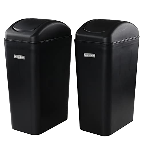 3.5 Gallons Black Plastic Swing Lid Trash Can, 2 Pack | Slim Garage Trash Can Swing Top