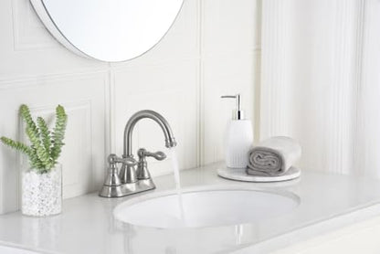 Brushed Nickel 4 Inch Centerset Bathroom Faucet 3 Hole with Drain,2 Pack | Derengge High Arc Classic 2-Handle Bathroom Faucet, Vanity Lavatory Faucet with 360° Swivel Spout，BF-4501D-BN - color: Brushed NickelX2
