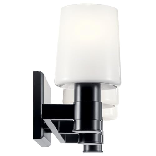 Kichler Adani 3-Light Bathroom Vanity Light, Black | Modern vanity light with opal glass for bathrooms and powder rooms (24" x 8.25"), 55176BK - color: Black, size: 24"