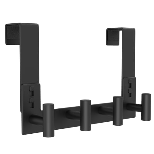 PMMASTO Over The Door Hooks, Fits 1-3/4" Thick Door No Drill Hooks for Closet Bathroom Bedroom Organization, Hanger for Coat Towel Robe (Black, 4 T-Hooks) - color: Black, size: 7.5 Inch-4 T-Hooks, Fits 1-3/4" Thick Door