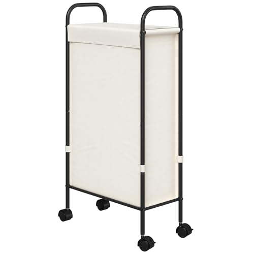ELYKEN Slim Laundry Hamper with Lid & Wheels, 50L Rolling Laundry Basket | 7.9" Narrow Design, 50L, Removable Liner Bag, Lockable Wheels, Space Saving Clothes Hamper for Bathroom, Bedroom, Closet - style: Creamy-50L