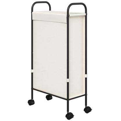 ELYKEN Slim Laundry Hamper with Lid & Wheels, 50L Rolling Laundry Basket | 7.9" Narrow Design, 50L, Removable Liner Bag, Lockable Wheels, Space Saving Clothes Hamper for Bathroom, Bedroom, Closet - style: Creamy-50L