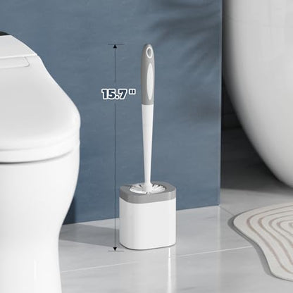 Holaloha Toilet Brush and Holder Set, Space Saving, 2 Pack, White | Bathroom Accessories, Ergonomic Silicone Handle, Dense Bristles, Deep Cleaning, Scrubber, Compact Design - color: White