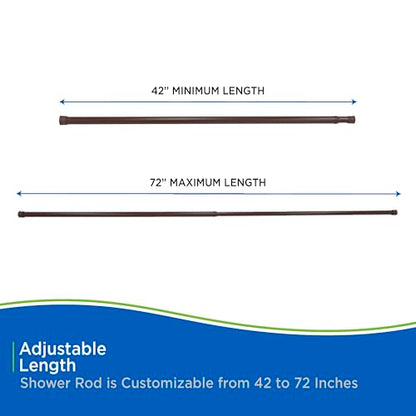 Kenney KN609L/15 Twist & Fit No Tools Spring Tension Standard Shower Curtain Rod with Non-Slip, Non-Scratch Ends, 42-72" Adjustable Length, Easy Install, Brown, 1" Diameter Rust Resistant Steel Tube - color: Chocolate
