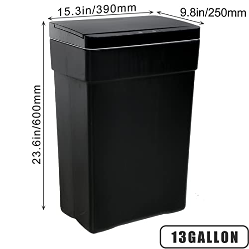 Kitchen Trash Can,13 Gallon Trash 50 Liter Can Automatic Touch Free High-Capacity Garbage Can with Lid for Bedroom Bathroom Home Office, Black - color: BLACK