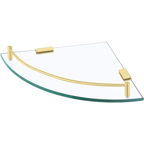 Glass Corner Shelf Bathroom Shelf Tempered Glass with Rail SUS 304 Stainless Steel Floating Wall Mount Bracket Brushed Nickel