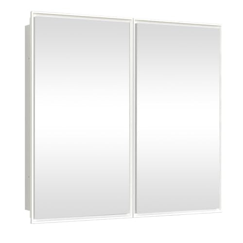 26 x 32 Inch Bathroom Medicine Cabinet with Double Mirror Doors, Recessed or Surface Mount Wall Cabinet for Bathroom, Plastic Frame & Removable Glass Shelves - style: CS5003A-3226