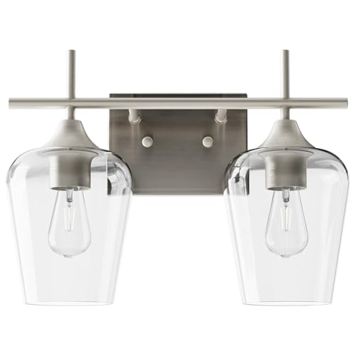 VONLUCE Bathroom Vanity Light, 2 Light Bathroom Light Fixture Over Mirror, Bathroom Wall Lamp with Clear Glass, Modern Brushed Nickel Vanity Lighting fixtures for Bathroom, Bedroom, Hallway | Wine Glass Shades, E26 Sockets, Easy to install, Vanity Lights