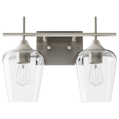 VONLUCE Bathroom Vanity Light, 2 Light Bathroom Light Fixture Over Mirror, Bathroom Wall Lamp with Clear Glass, Modern Brushed Nickel Vanity Lighting fixtures for Bathroom, Bedroom, Hallway | Wine Glass Shades, E26 Sockets, Easy to install, Vanity Lights