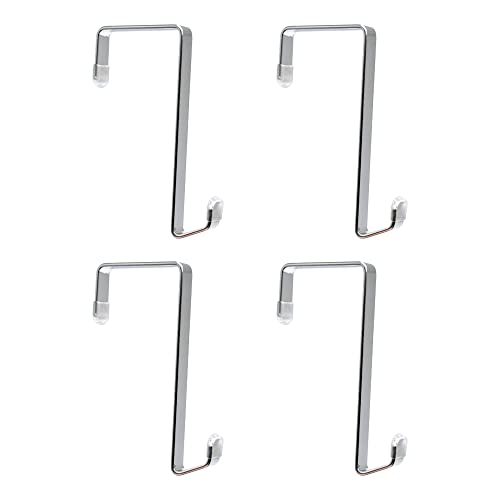 Heavy-duty Single Over Door Hooks, Stainless Steel Hanger Organizer for Hanging Bag, Towel, Bath Robe, Shoe Rack, Fit 1-1/2" to 1-3/4", Rubber Protective Head, Great Replacement (Silver, 4 Pack) - size: 4 Pack