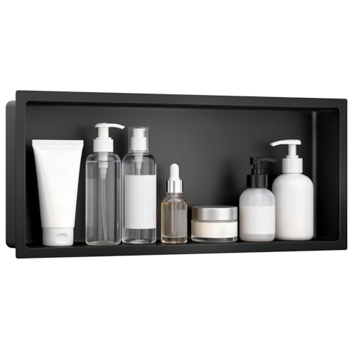 VELPAX No Tile Needed Shower Niche 30"X 12", Bathroom Wall Niche Single Shelf, Stainless Steel Shower Niche for Bathroom, Kitchens, Balconies - color: Black, size: 30"X 12" Single Shelf