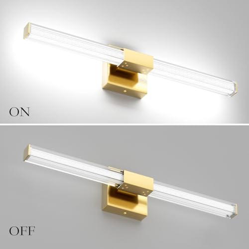 Ralbay 24inch Gold Bathroom Vanity Light Bar 22W Modern LED Vanity Lights Gold Bathroom Wall Mounted Light Fixtures Over Mirror(5500K White Light) - color: Gold, size: 24 inch