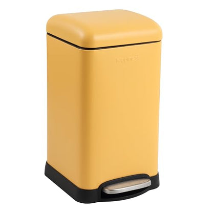 happimess Betty Retro Mini 3.2 Gal Step Trash Can, Daffodil Yellow | Soft-Close Lid, Removable Liner, Iron, Hands-Free Pedal, Satin Finish, Non-Skid Base, Built-In Damper, Modern, Minimalistic - color: Daffodil Yellow