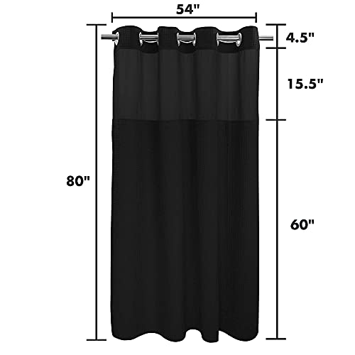 River Dream Cotton Blend Fabric Shower Curtain Set with Liner, Black, 54x80 | Waffle Weave, No Hook Needed, with Snap in Replacement Liner, Top Sheer Window, Hotel Quality Fabric for Bathroom - color: Black, size: 54"W x 80"L (Pack of 1)