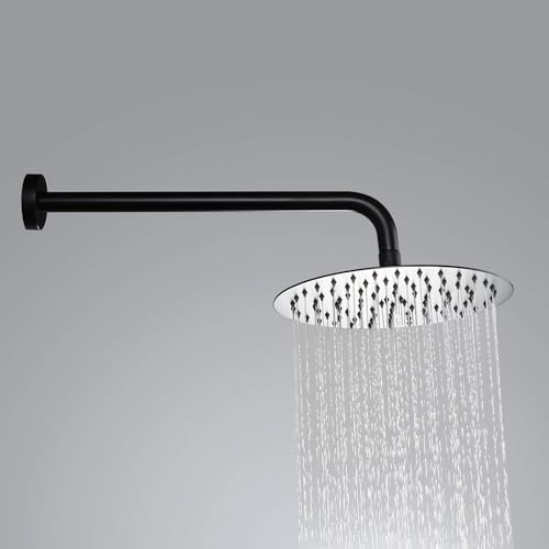 Voolan Shower Arm with Flange and Teflon Tape, Extension Shower Head Arm for Bathroom Fixed Shower Head, Solid Stainless Steel, Wall Mounted (20 Inch,Black) - color: Black, style: 20 Inch