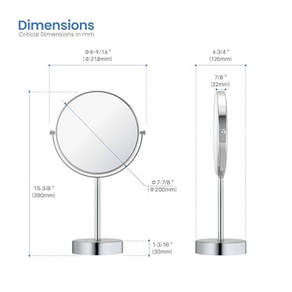 Free Standing Magnifying Makeup Mirror | Dual-Sided 1X/5X Magnification | 360° Rotating Vanity Mirror for Precise Grooming, Skincare & Beauty (Matte Black, KMM103) - color: Matte Black