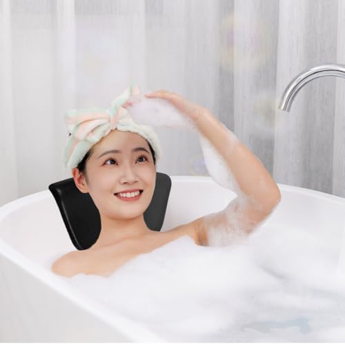 Healifty Bath Pillow for Tub with Suction Cups Removable Pu Headrest Cushion Neck and Back Support Waterproof Spa Pillow for Relaxing Soak 4.1 X 2.4 Inch