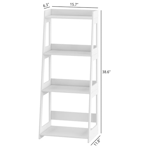 4-Tier Bathroom Ladder Shelf Freestanding, 15.7" W x 38.6" H, PVC | White Floor Shelves, Small Bookshelf, Nightstand, for Home Study, Laundry Room, Open Display Rack, 11.8" Deep - size: 11.8"D x 15.7"W x 38.6"H