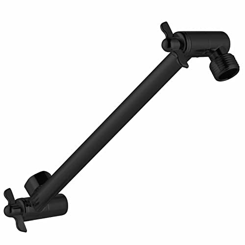 Shower Head Extension Arm - 11" Solid Brass Shower Arm with Universal Connection to Showerheads - Easily Adjustable The Height and Angle of The Rain or Handheld Shower heads (Black) - color: Matte Black