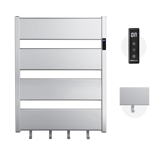 K&KALONZO Towel Warmer for Bathroom,Wall-Mounted Heated Towel Rack with Built-in Timer,Waterproof Alumnimum Electric Towel Heater, Support Plug-in and Hardwired, Sliver,H4-S