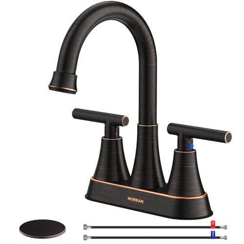 Bathroom Faucet, Hurran 4 inch Centerset 2-Handle Lead-Free, ORB | Bathroom Sink Faucet with Pop-up Drain and Supply Lines, Stainless Steel Faucet for Vanity RV Restroom Laundry Outdoor Sink - color: Oil Rubbed Bronze
