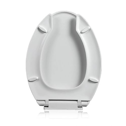 Toilet Seat Elongated Open Front with Soft Close Lid, Quick Release for Easy Clean, Anti-Slip Bumpers, Durable White PP Plastic, Fits Standard Oblong Toilets