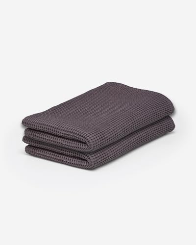 100% Lyocell from Organic Bamboo Waffle Bath Towel Set of 2, Slate (Grey), Soft, Absorbent, Quick-Drying, Sustainable Towels