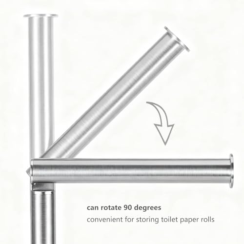 Toilet Paper Holder Stand with Storage Weighted (SUS304 Stainless Steel) | freestanding tp holder | silicone non-slip base | large storage capacity | tidy organized bathroom | 2mm thickened steel - color: 304 Brushed Silvery