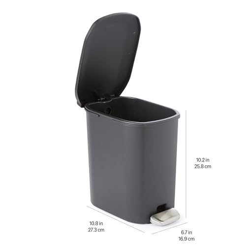 Amazon Basics Compact Plastic Bathroom Trash Can with Soft-Close Lid, Hands-Free Foot Pedal, Removable Inner Bucket, 6L / 1.6 Gallon, Black - size: 6L / 1.6 gallon