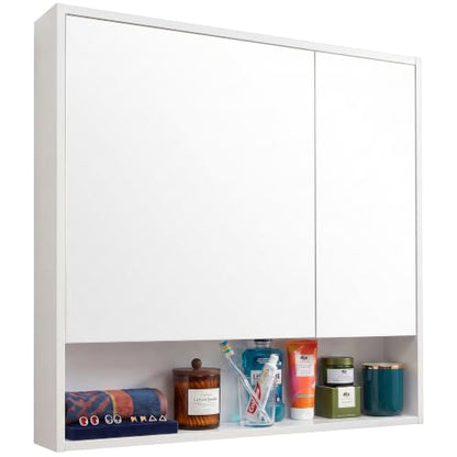 ALIMORDEN Medicine Cabinet with Mirror and Shelves, Bathroom Wood Wall Cabinet Over The Toilet, Vanity, Recessed or Surface Mount, 30.07 Inch x 30 Inch, White - color: White