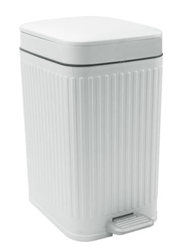 Feisco Small Trash Can with Lid,Small Bathroom Trash Can with Foot Pedal and Press Type Lid,Slim Step-On Trash Bin Wastebasket Garbage Can for Kitchen,Bathroom Office, Bedroom (White, 1.8 Gallon) - color: White, size: 1.8 Gallon