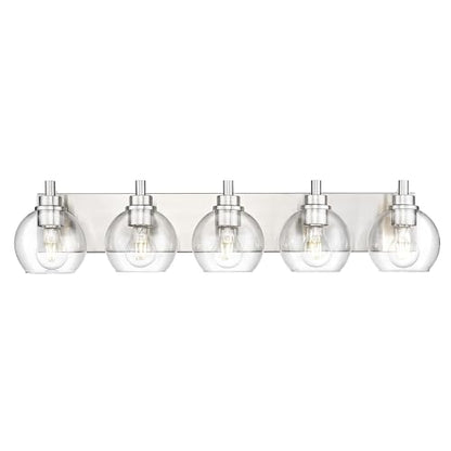 5-Light Brushed Nickel Bathroom Vanity Light, Clear Glass Globes | 32" modern bathroom light fixtures over mirror, E26 base, bulbs not included, VL195-BN-CL-5 - color: Brushed Nickel, Clear Glass, size: 5-light