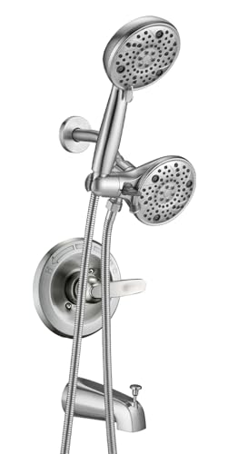 5" Dual Shower Faucet Compatible with 13/14 Delta Series Tub Trim Kit, High Pressure Round Rain Shower Head& Handheld Set Faucet System, Brushed Nickel (Valve& Catridge Not Inclued) - color: Brushed Nickel