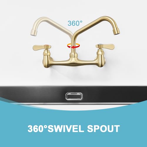 Wall Mount Commercial Sink Kitchen Faucet 8 Inch Adjustable Center | 8 Inch 360 Swivel Spout, Lead-free Brass, For Restaurant Laundry Utility Room, Easy to Install, CUPC NSF Certified - color: Black, size: 8 Inch Spout