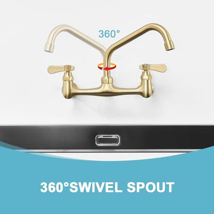 Wall Mount Commercial Sink Kitchen Faucet 8 Inch Adjustable Center | 8 Inch 360 Swivel Spout, Lead-free Brass, For Restaurant Laundry Utility Room, Easy to Install, CUPC NSF Certified - color: Black, size: 8 Inch Spout