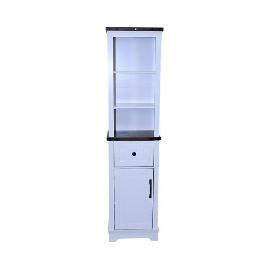 Farmhouse Storage Cabinet with Adjustable Shelves, Narrow Tall Linen Tower for Bathroom and Living Room, White with Black Walnut Color