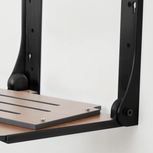Seachrome Silhouette Folding Wall Mount Shower Bench Seat, Rustic Teak Seat with Matte Black Frame (SHAF-185155-PRTS-S-MB) - color: Rustic Teak Seat With Matte Black Frame