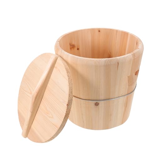 Wooden Towel Warmer Bucket with Lid 25x25x25cm Large Capacity Heated Towel Steamer Barrel for Bathroom Sauna Spa Home Use