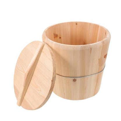 Wooden Towel Warmer Bucket with Lid 25x25x25cm Large Capacity Heated Towel Steamer Barrel for Bathroom Sauna Spa Home Use
