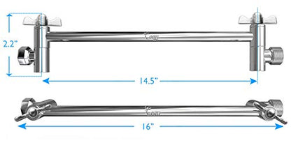16-Inch Extra Long Shower Extension Arm. Solid Brass. Height/Angle Adjustable With a Unique Locking Gear for a Perfect Position Every time. Holds All Showerhead Sizes. - color: Chrome