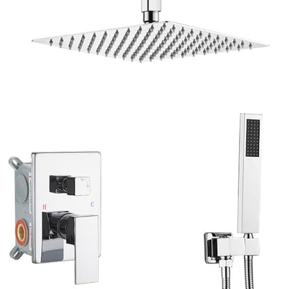 Shower System ‎Polished Chrome Bathroom 10 Inch Rain Shower Head Ceiling Mount with Handheld Luxury High Pressure Shower Combo Set Shower Faucet Rough-in Valve Body and Trim Kit - color: Polished Chrome, size: 10 Inch