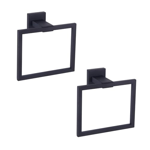 GERZWY Matte Black Bath Towel Ring Bathroom Towel Holder Towel Rack Wall Mounted Stainless Steel Contemporary Style JG1916-2BK - color: Black