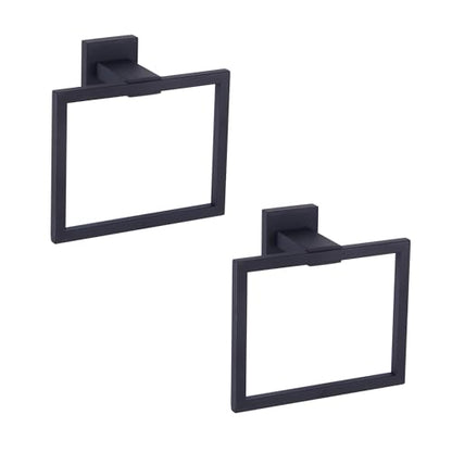 GERZWY Matte Black Bath Towel Ring Bathroom Towel Holder Towel Rack Wall Mounted Stainless Steel Contemporary Style JG1916-2BK - color: Black