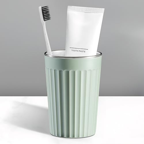 Toothbrush Cup Holder for Bathroom,Reusable Stainless Steel Bathroom Cup | 3"x4.5" Unbreakable Green Bathroom Tumbler Cup ,300ml Easy To Clean Striated Mouthwash Cup - color: Green