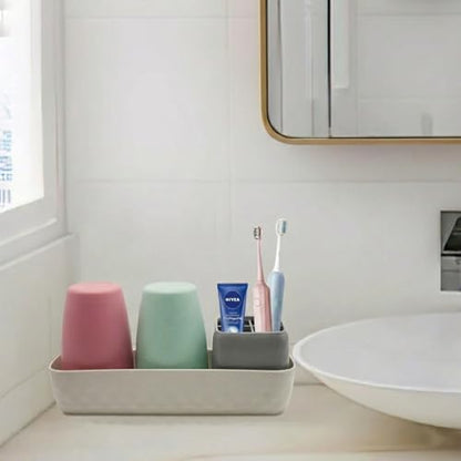 Kids Toothbrush Holder with Cups, Electric Toothbrush & Toothpaste Storage Holder, Bathroom Accessories Set Home, Dorm, Hotel Use - color: Green & Red