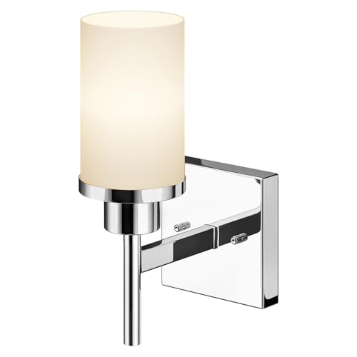 Vanity Lights Polished Chrome Bathroom Light Fixtures with White Frosted Glass Shade, Wall Sconce for Mirror Hallway Entrance Porch T001CH-L1 - color: Polished Chrome, size: 1-Light
